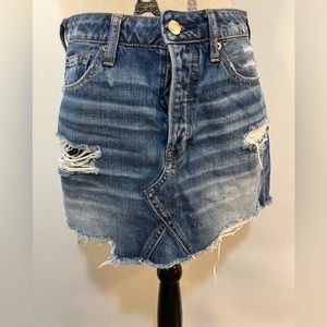 AMERICAN EAGLE Denim Distressed Button-fly Mini Skirt.